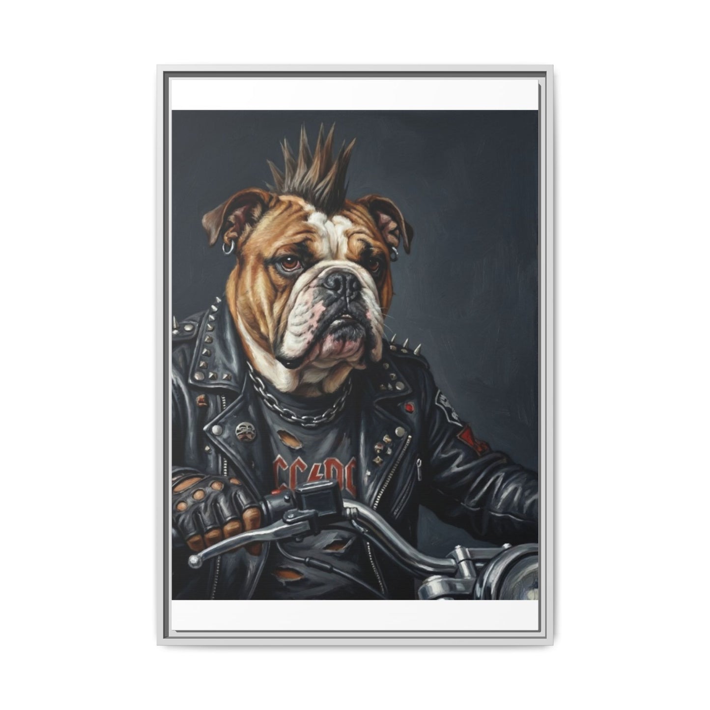 Punk Bulldog Biker Matte Canvas Print