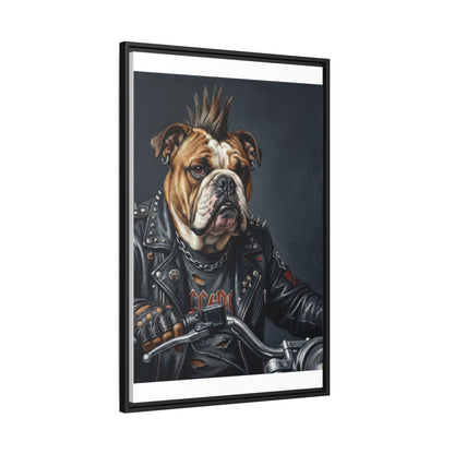 Punk Bulldog Biker Matte Canvas Print