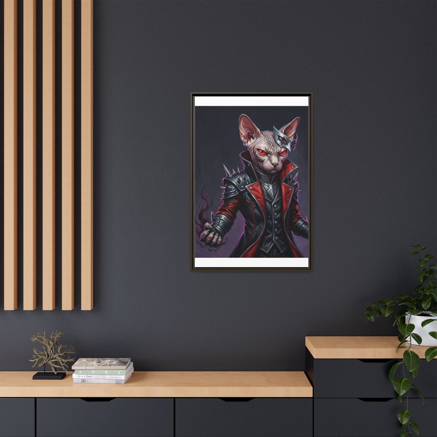 Dark Sphinx Cat Matte Framed Canvas Print Gothic Fantasy Wall Art