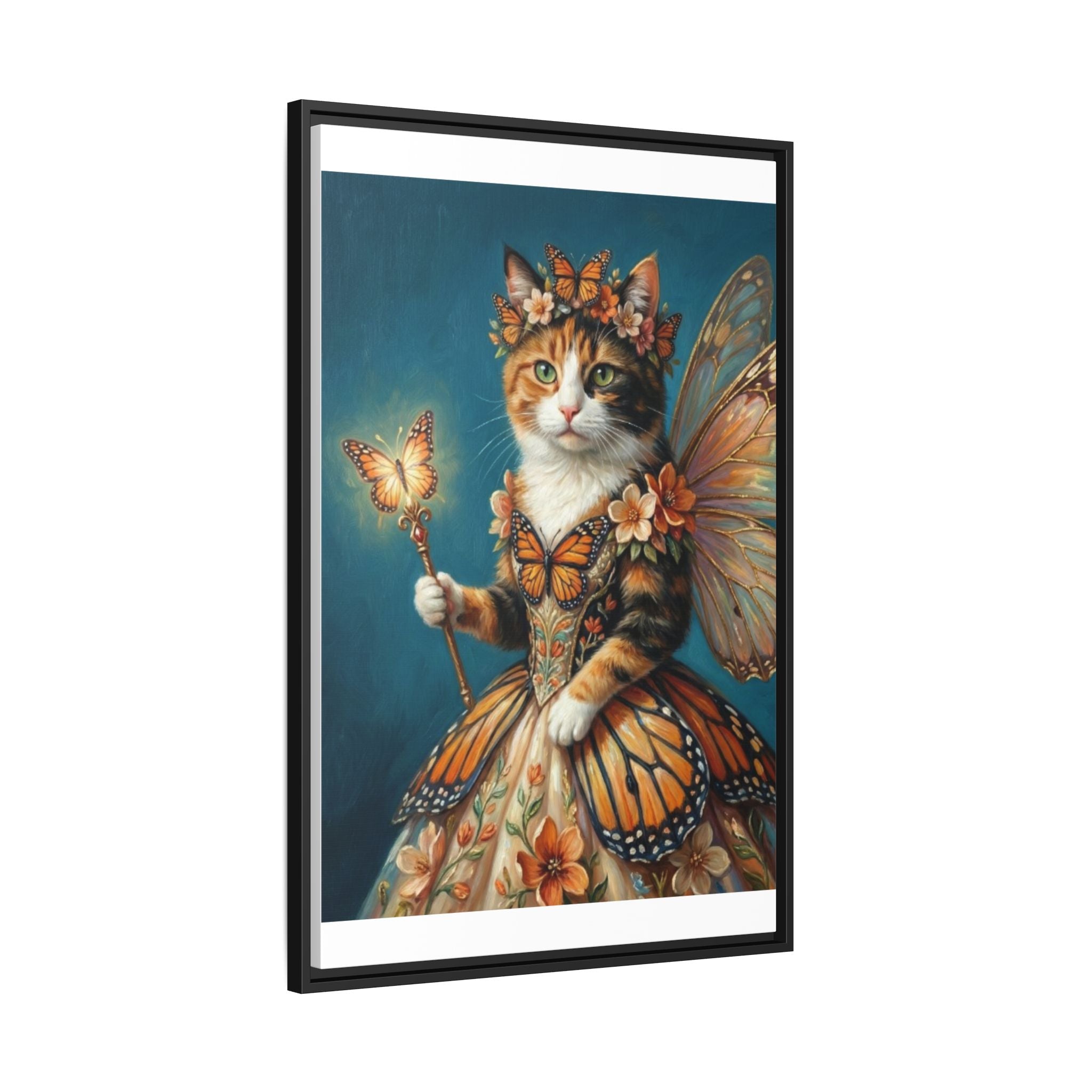 Butterfly Fairy Cat Matte Canvas Framed Art