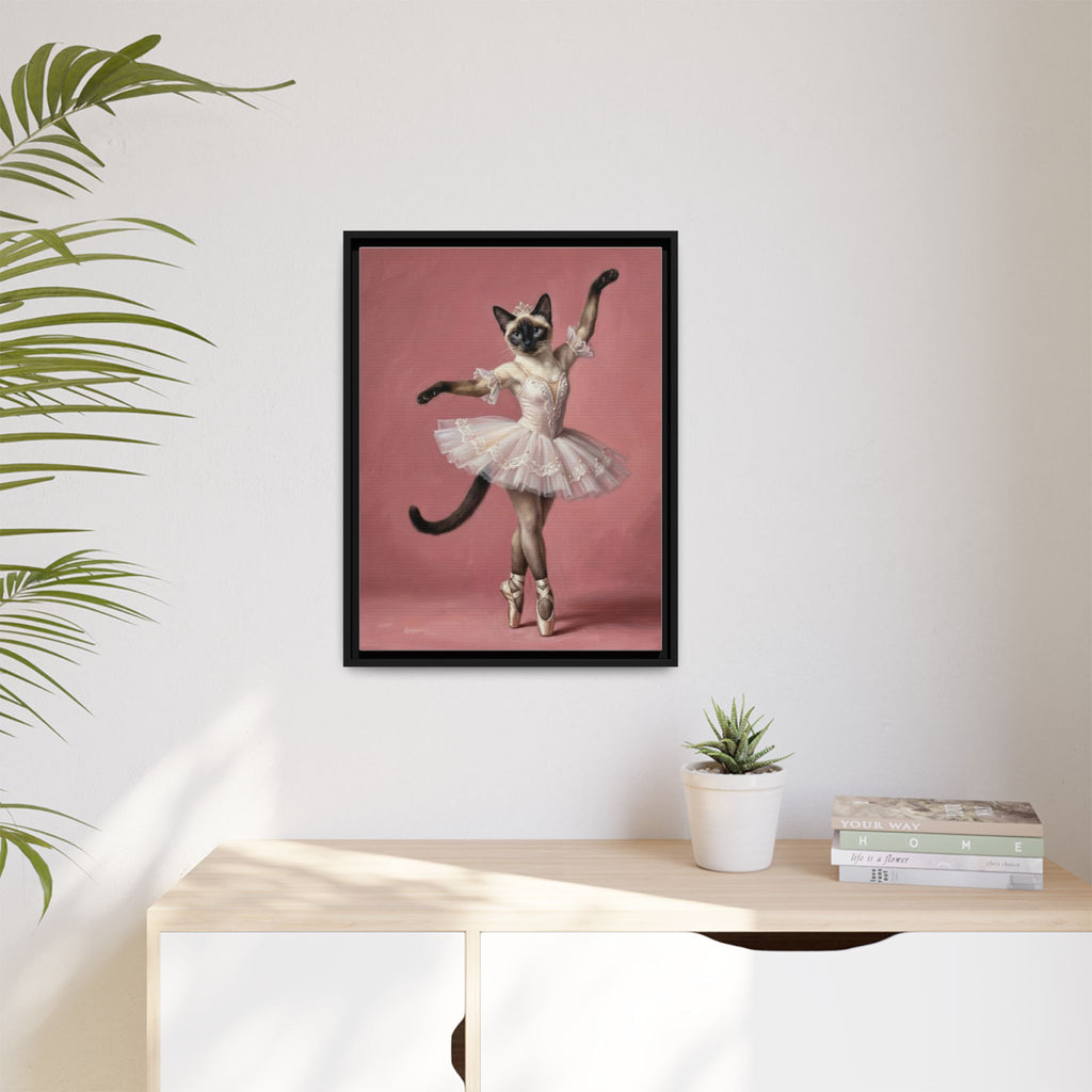 Ballerina Cat Framed Canvas Print — Whimsical Ballet Cat Wall Art