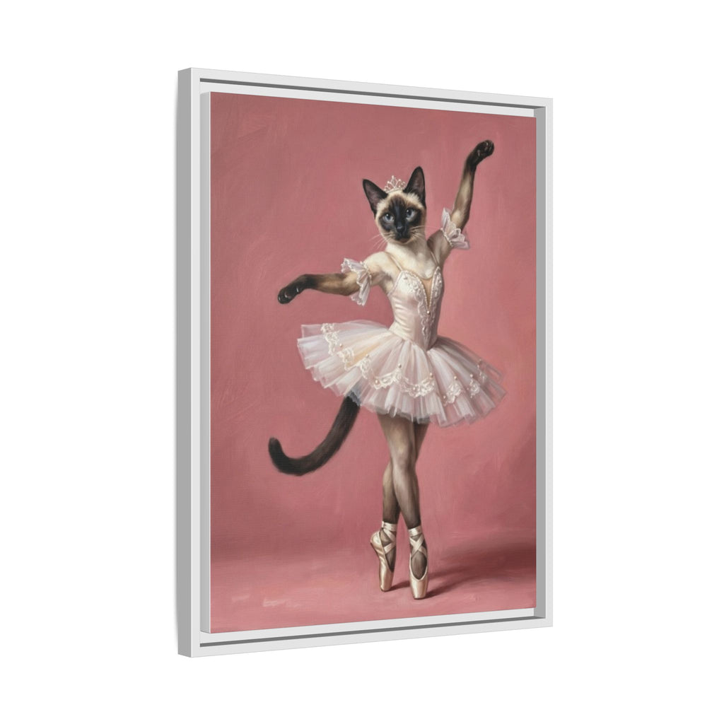 Ballerina Cat Framed Canvas Print — Whimsical Ballet Cat Wall Art