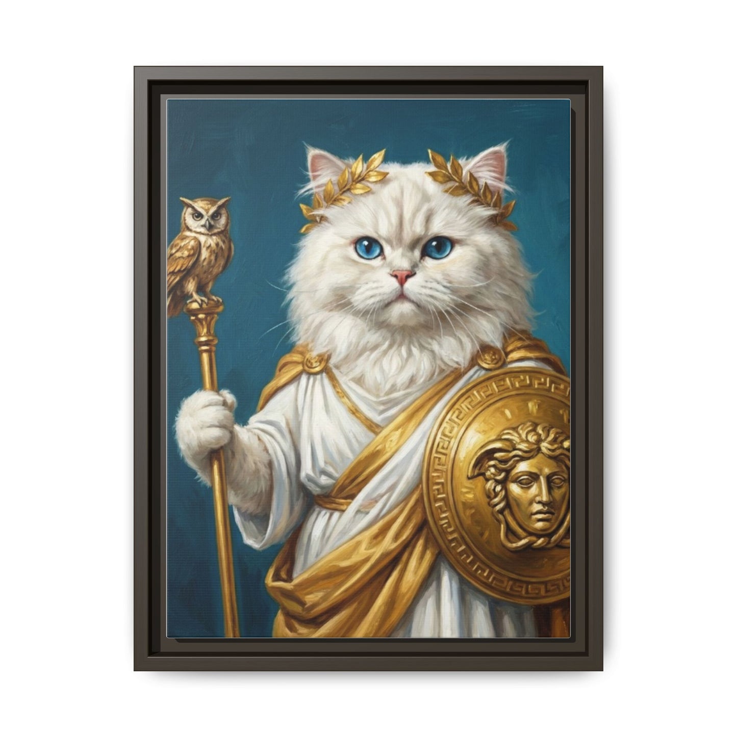 Regal Athena Cat Framed Canvas Print Mythic White Cat Wall Art