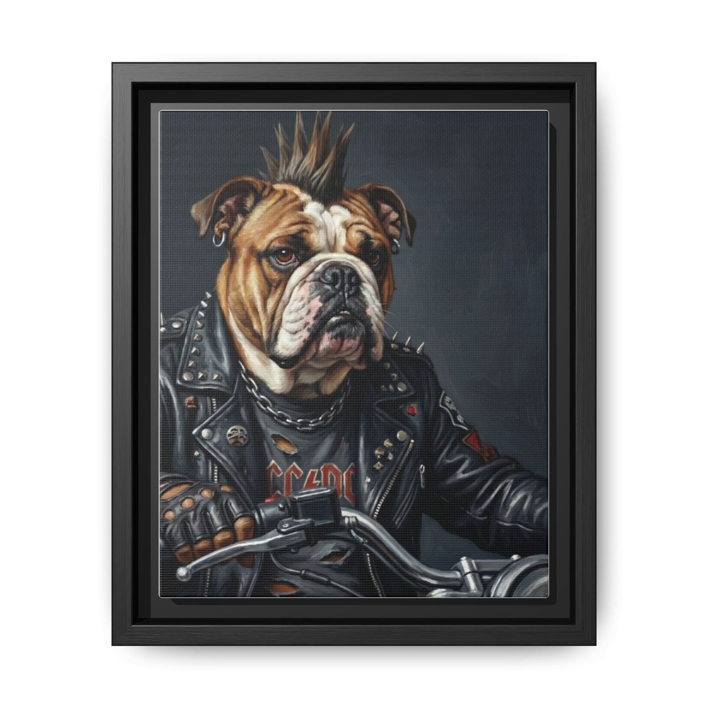 Punk Bulldog Biker Matte Canvas Print