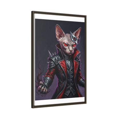 Dark Sphinx Cat Matte Framed Canvas Print Gothic Fantasy Wall Art