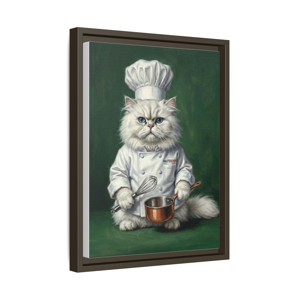 Chef Cat Portrait Matte Canvas Print (Framed) — Whimsical Kitchen Wall Art