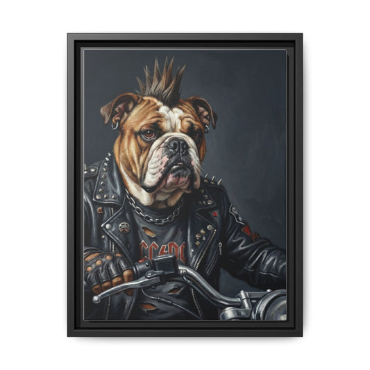 Punk Bulldog Biker Matte Canvas Print