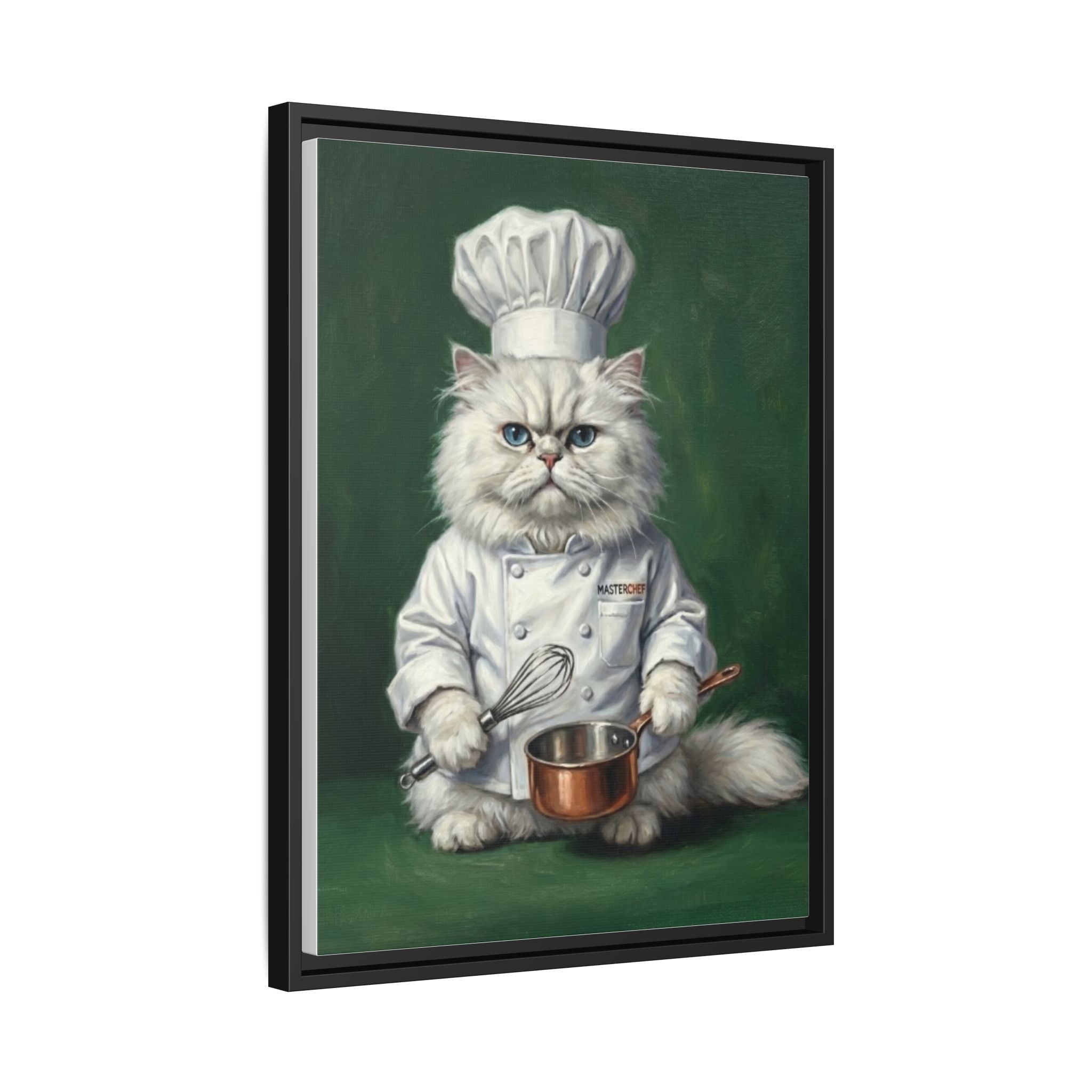 Chef Cat Portrait Matte Canvas Print (Framed) — Whimsical Kitchen Wall Art