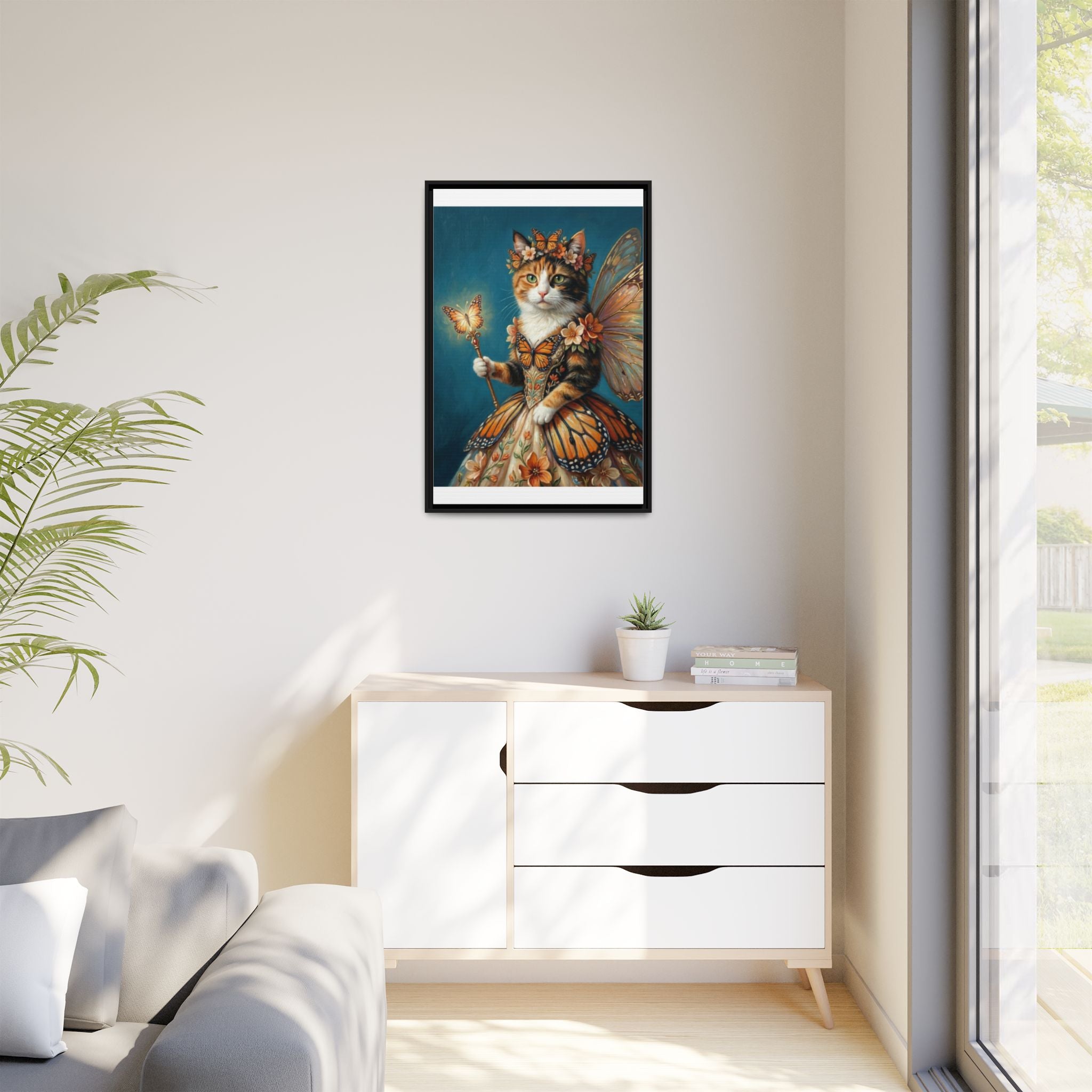 Butterfly Fairy Cat Matte Canvas Framed Art