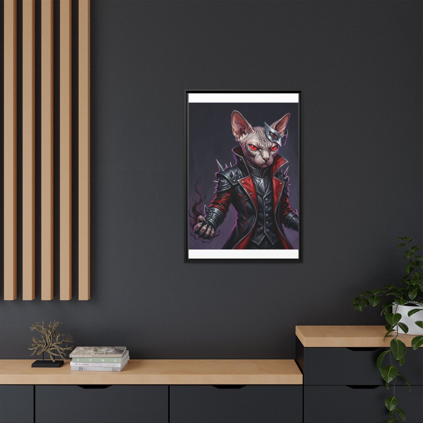 Dark Sphinx Cat Matte Framed Canvas Print Gothic Fantasy Wall Art
