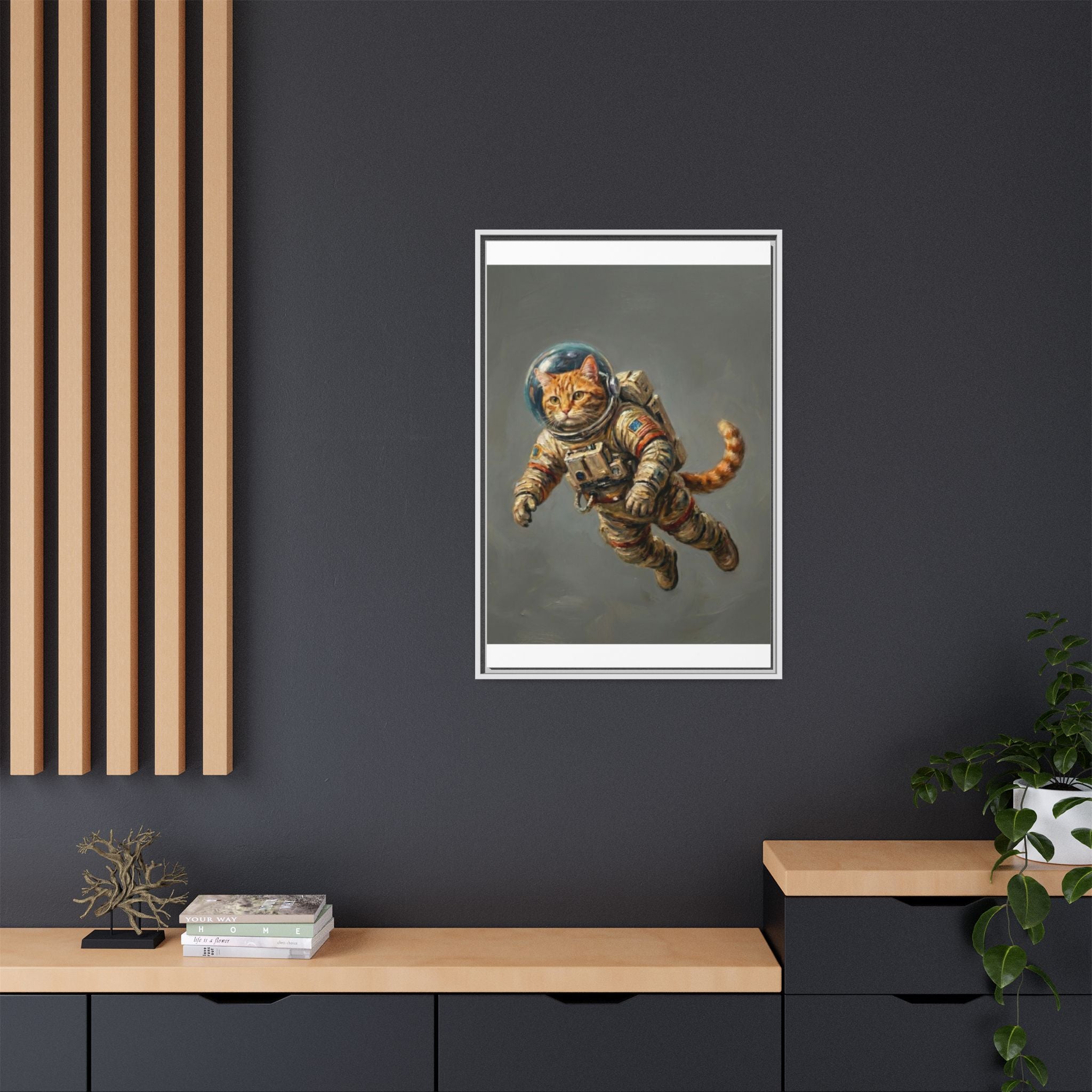 Astronaut Cat Matte Framed Canvas — Whimsical Space Cat Wall Art
