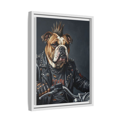 Punk Bulldog Biker Matte Canvas Print