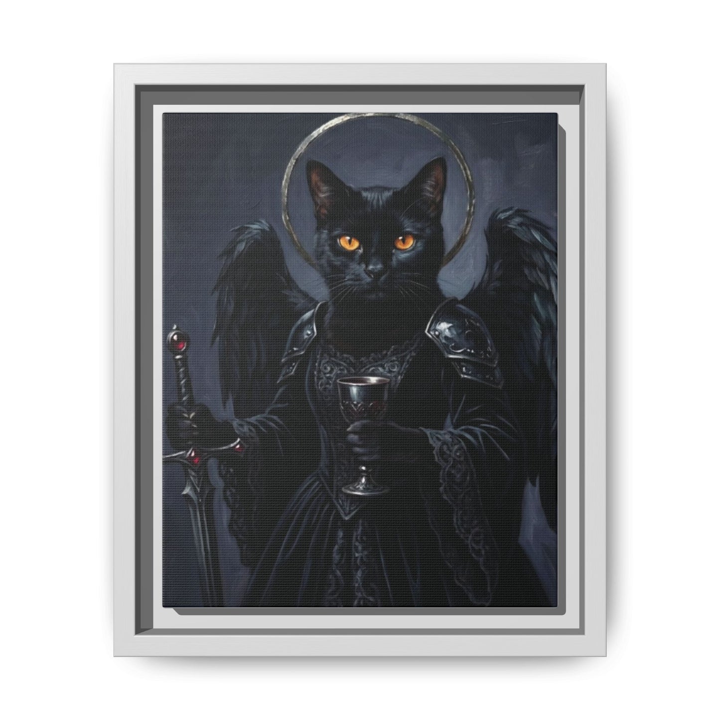Gothic Black Cat with Halo & Chalice