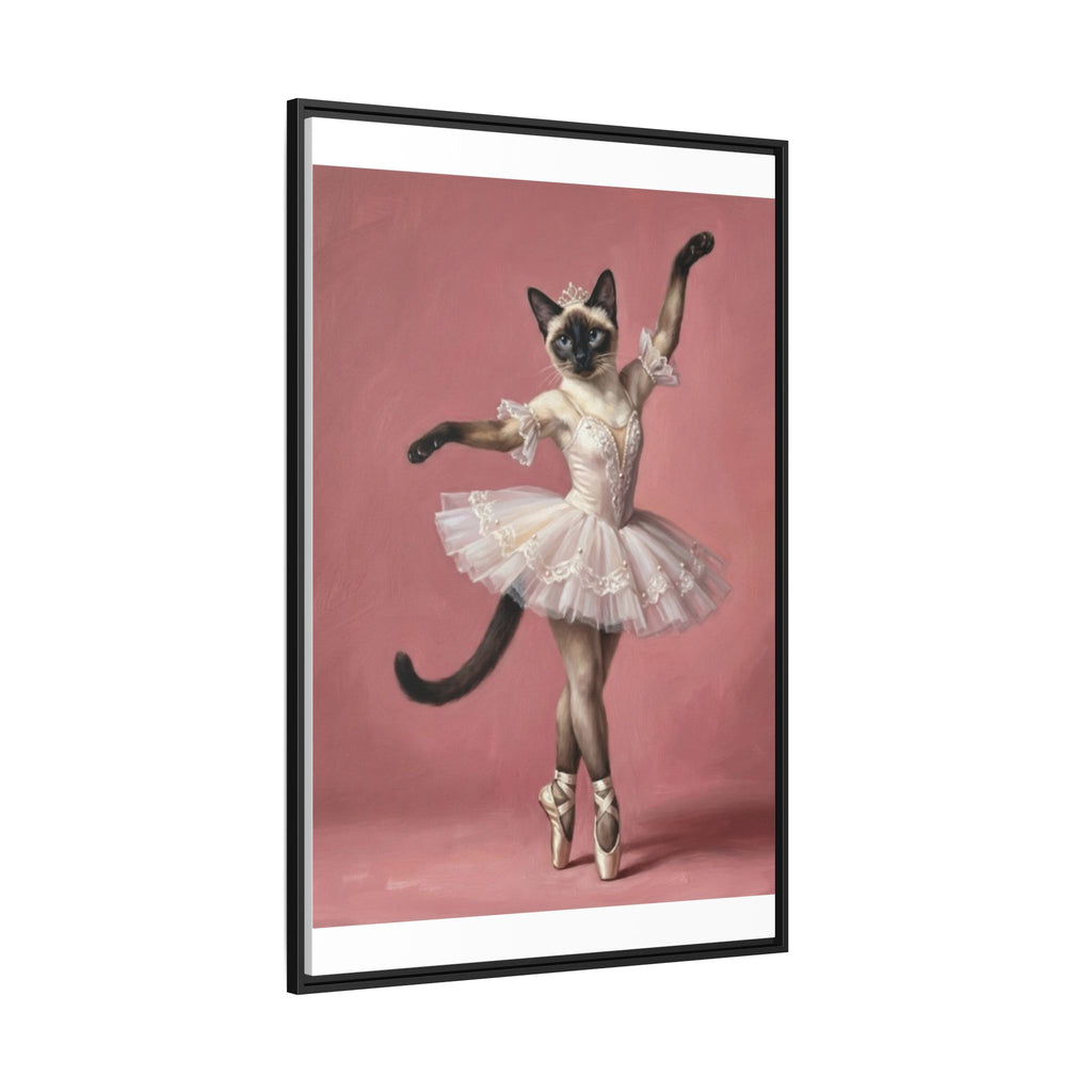 Ballerina Cat Framed Canvas Print — Whimsical Ballet Cat Wall Art