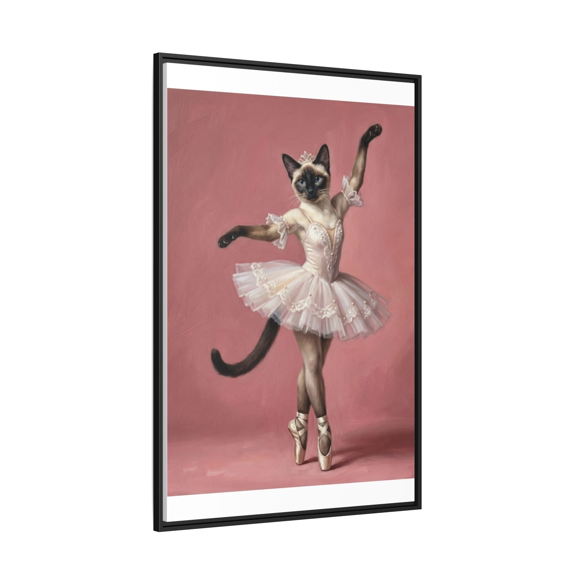 Ballerina Cat Framed Canvas Print — Whimsical Ballet Cat Wall Art