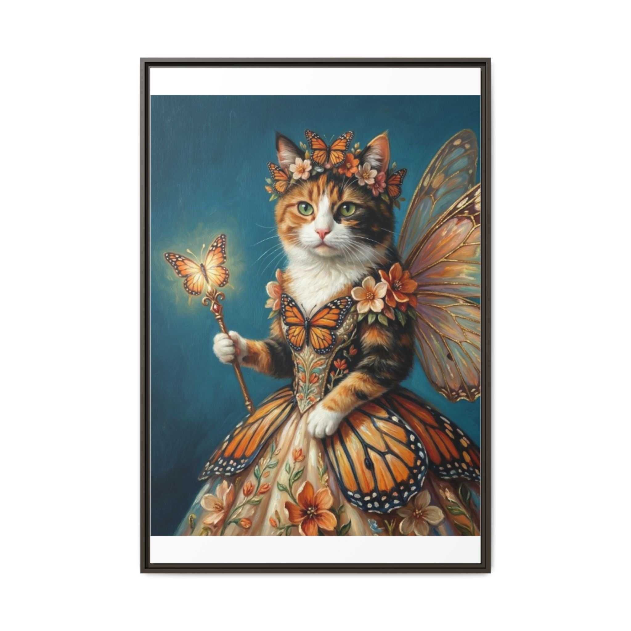 Butterfly Fairy Cat Matte Canvas Framed Art