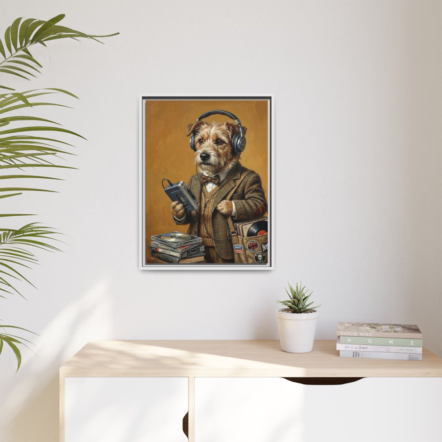 Vintage DJ Dog Matte Canvas Print