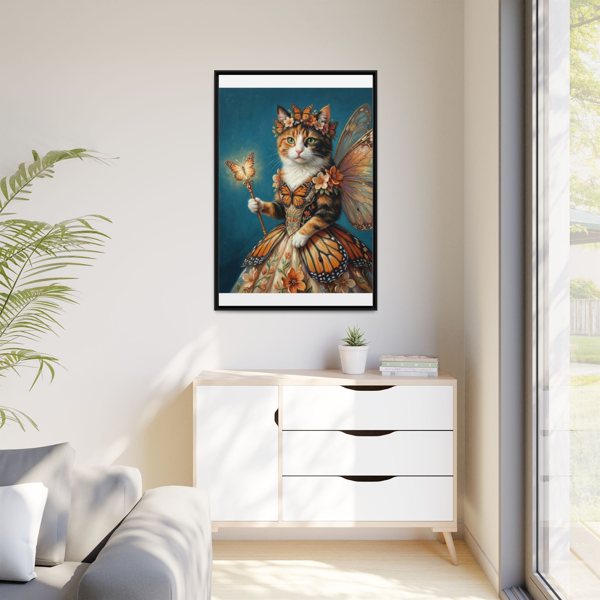 Butterfly Fairy Cat Matte Canvas Framed Art