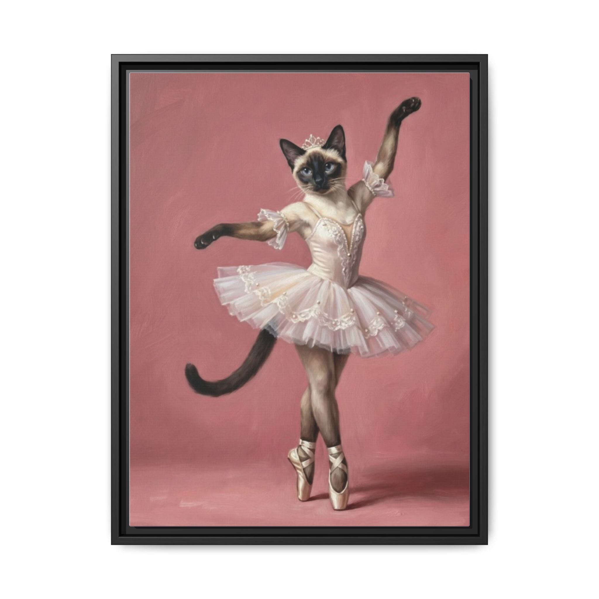 Ballerina Cat Framed Canvas Print — Whimsical Ballet Cat Wall Art