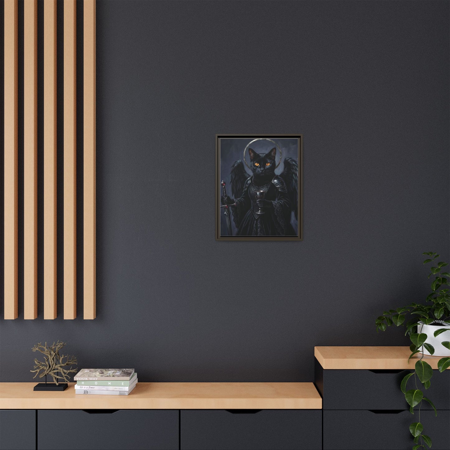 Gothic Black Cat with Halo & Chalice