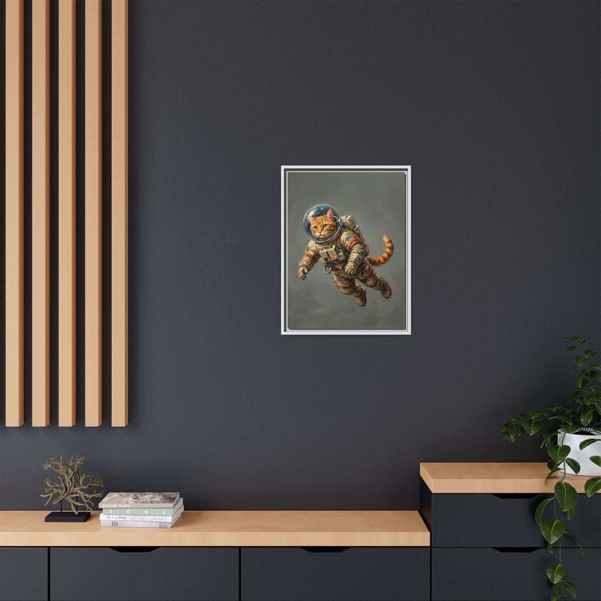 Astronaut Cat Matte Framed Canvas — Whimsical Space Cat Wall Art