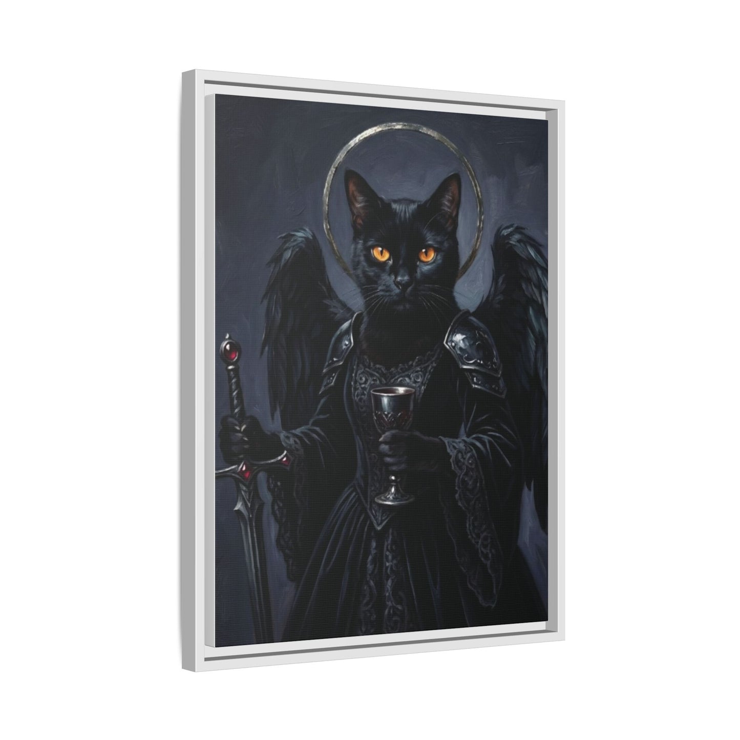 Gothic Black Cat with Halo & Chalice