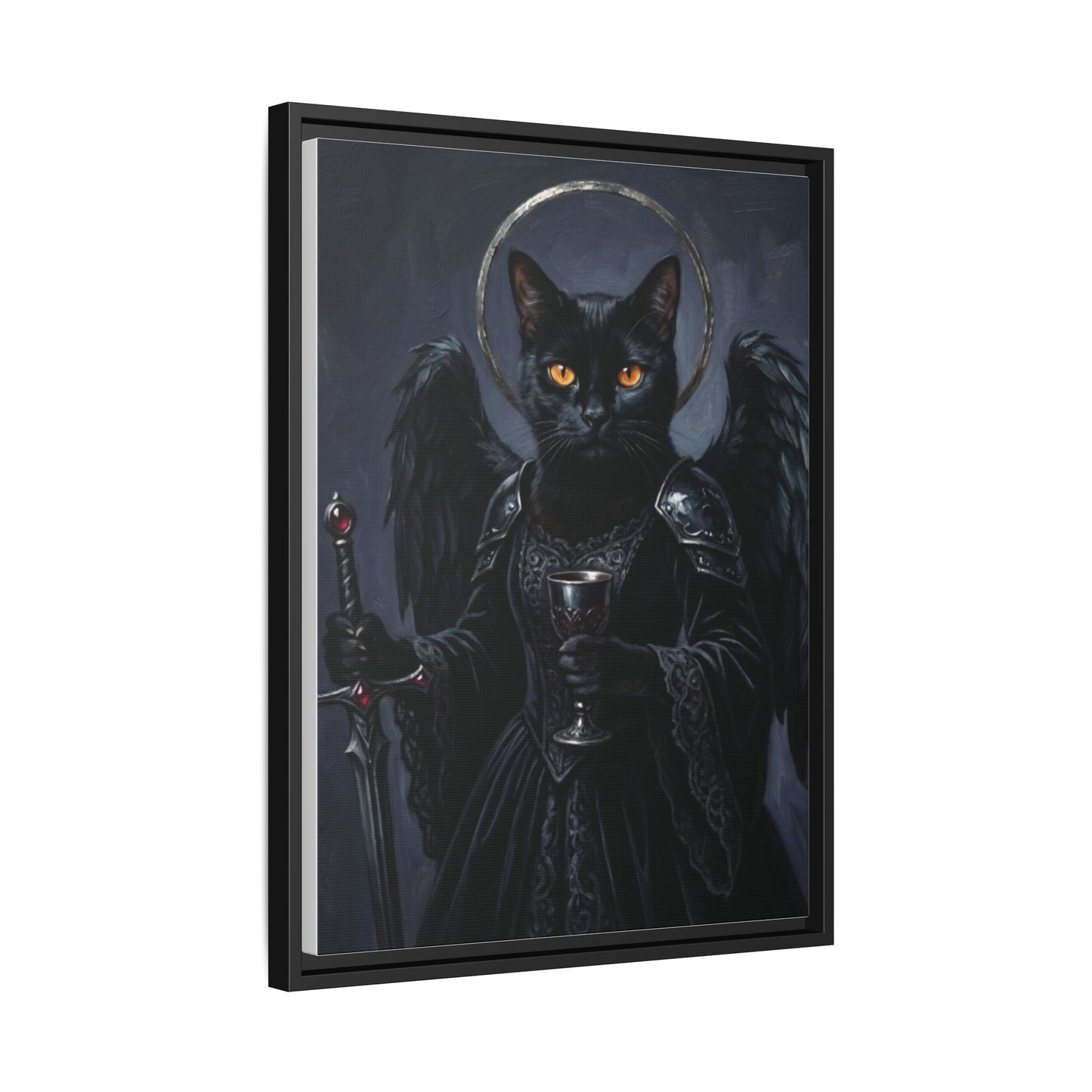 Gothic Black Cat with Halo & Chalice