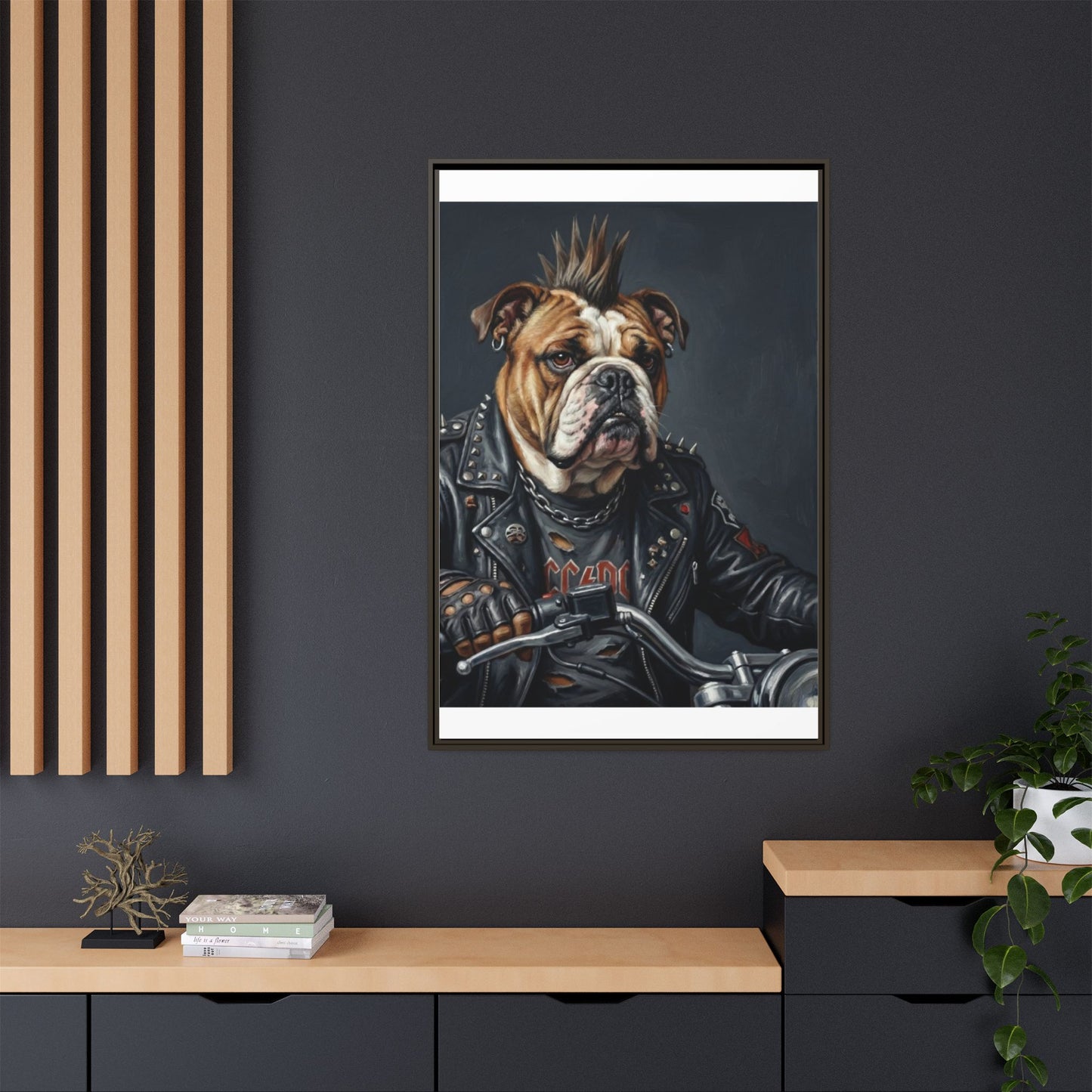 Punk Bulldog Biker Matte Canvas Print