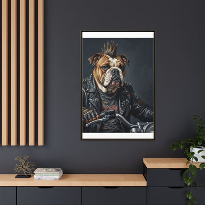 Punk Bulldog Biker Matte Canvas Print