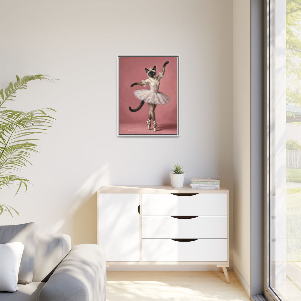 Ballerina Cat Framed Canvas Print — Whimsical Ballet Cat Wall Art