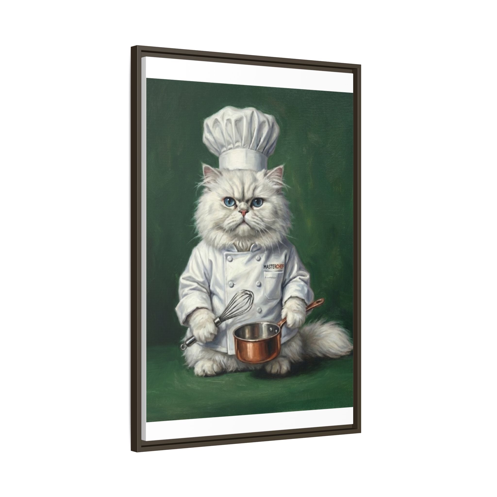 Chef Cat Portrait Matte Canvas Print (Framed) — Whimsical Kitchen Wall Art