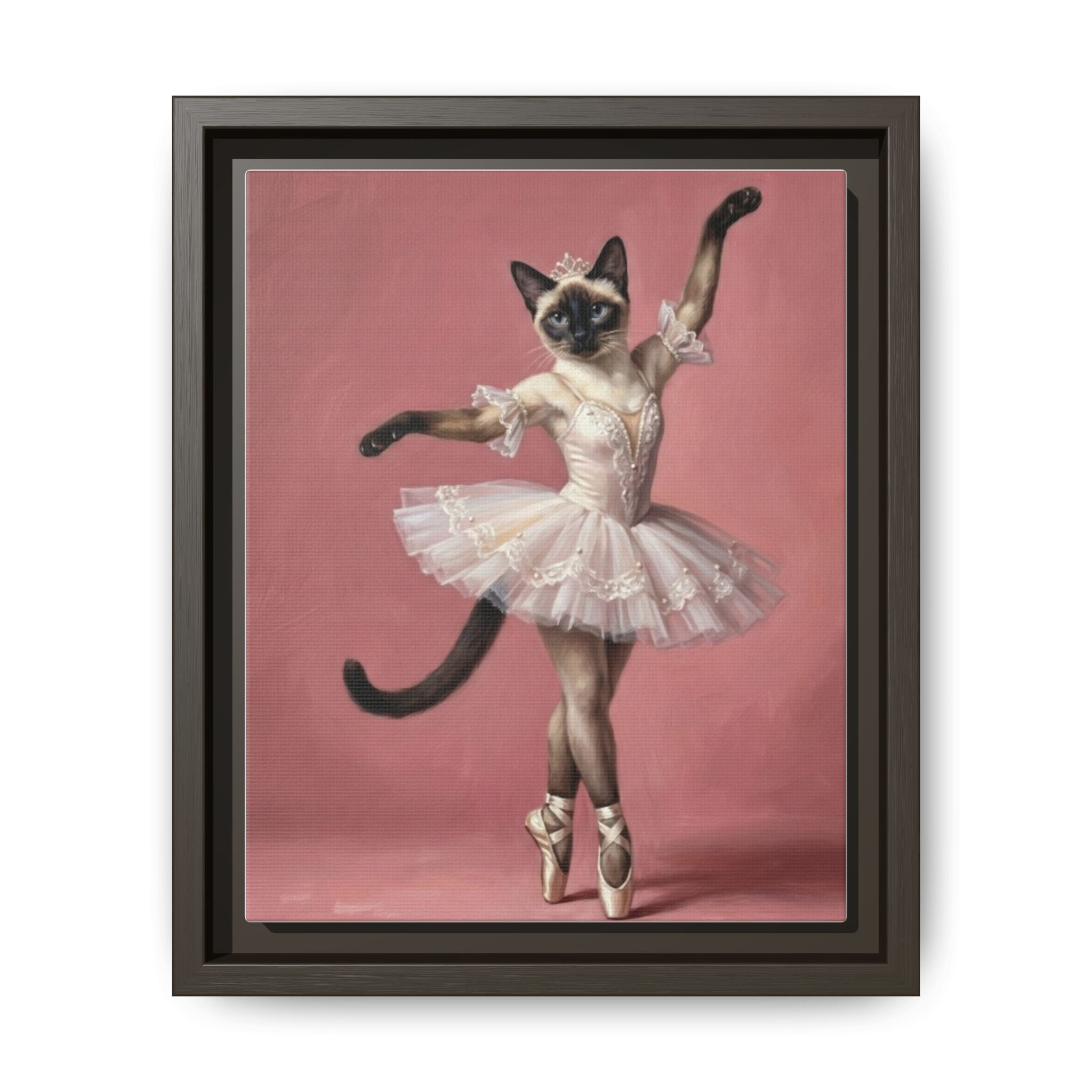 Ballerina Cat Framed Canvas Print — Whimsical Ballet Cat Wall Art