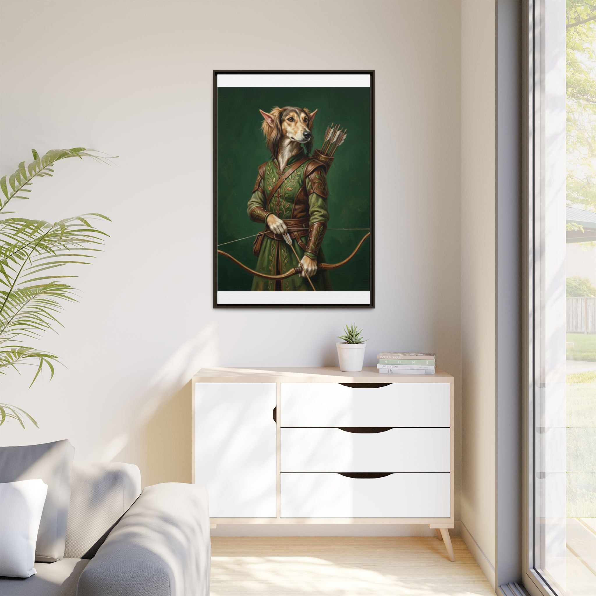 Archer Dog Matte Canvas Print — Framed Fantasy Animal Portrait