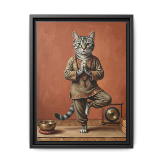 Yoga Cat Framed Canvas Print Zen Meditation Tabby Art