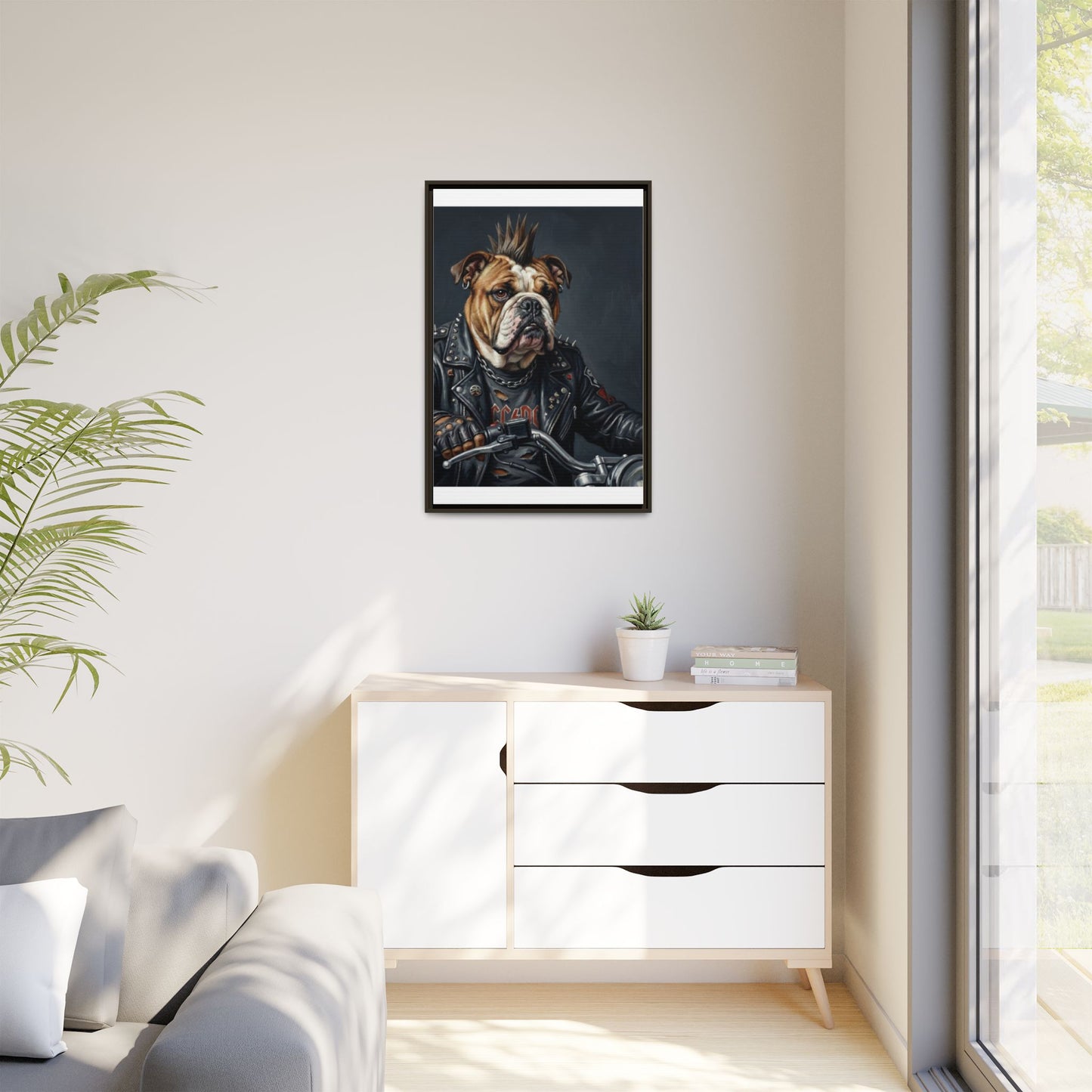 Punk Bulldog Biker Matte Canvas Print