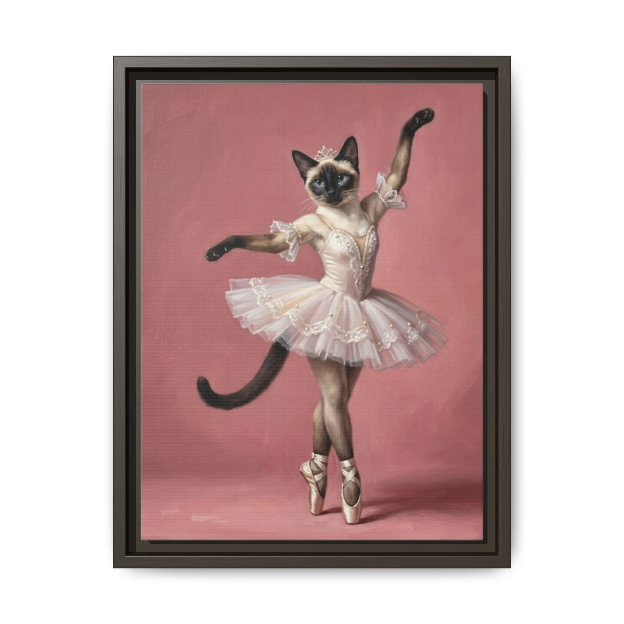 Ballerina Cat Framed Canvas Print — Whimsical Ballet Cat Wall Art