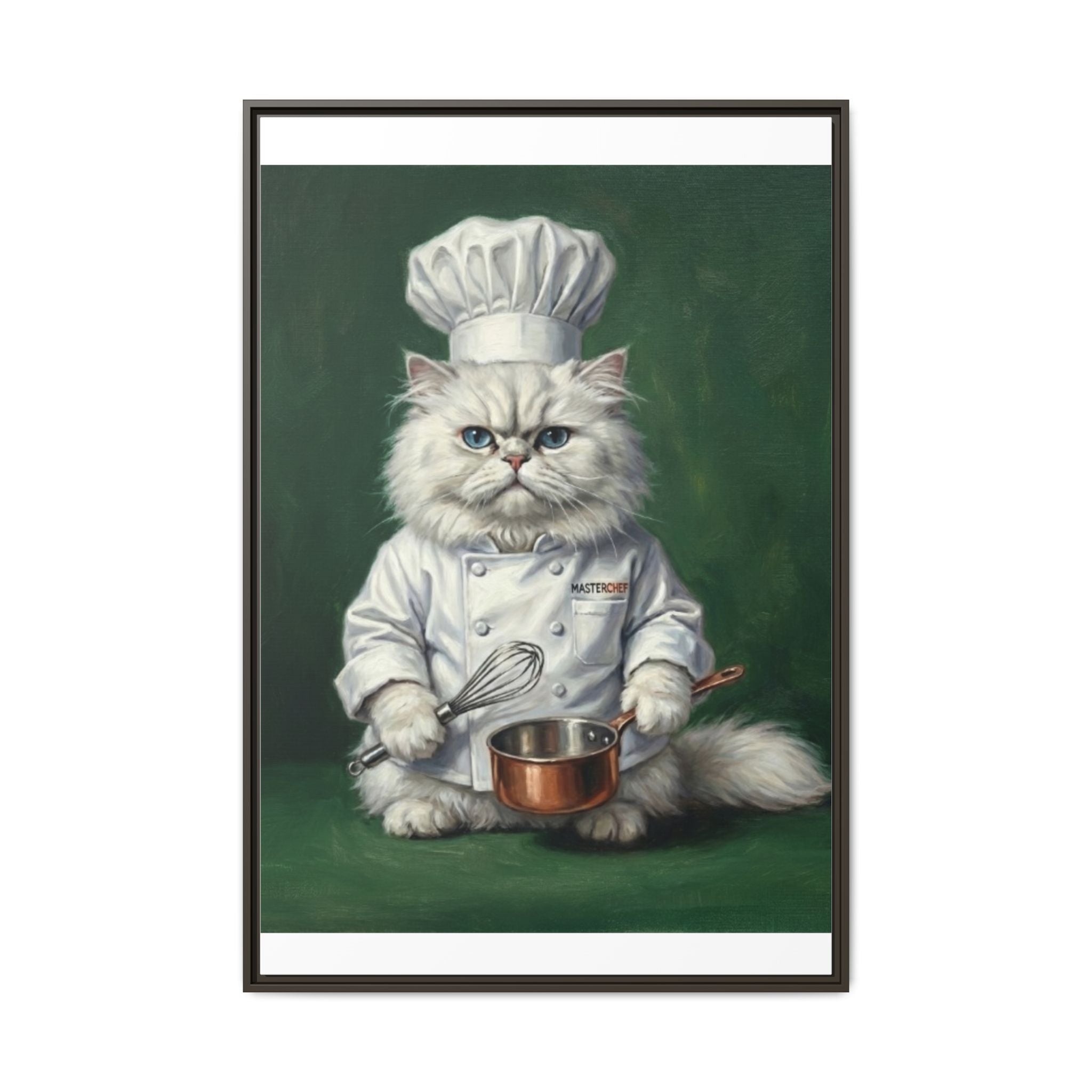 Chef Cat Portrait Matte Canvas Print (Framed) — Whimsical Kitchen Wall Art
