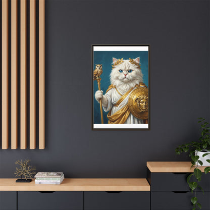 Regal Athena Cat Framed Canvas Print Mythic White Cat Wall Art