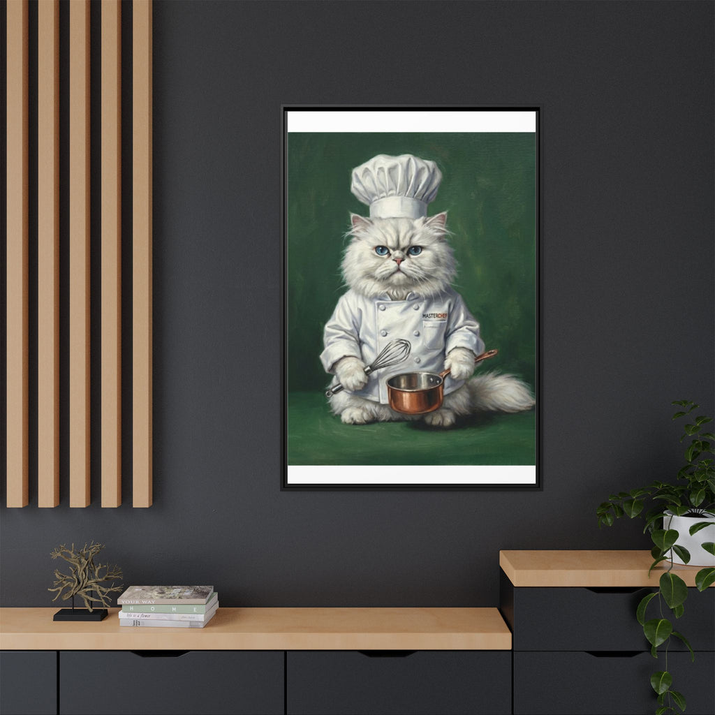 Chef Cat Portrait Matte Canvas Print (Framed) — Whimsical Kitchen Wall Art