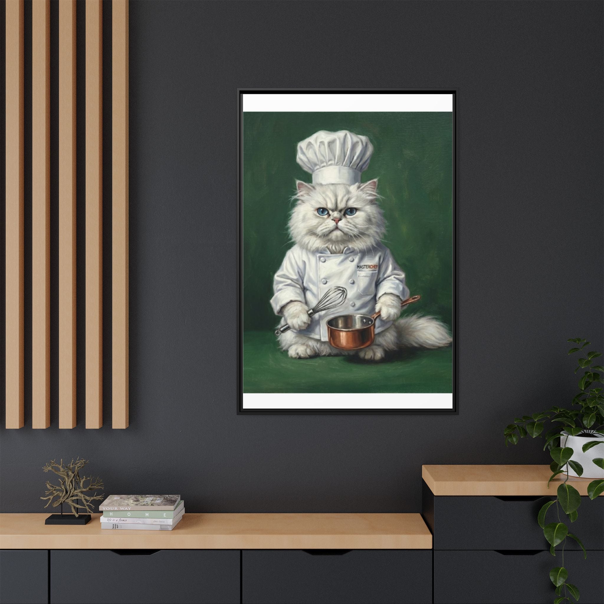 Chef Cat Portrait Matte Canvas Print (Framed) — Whimsical Kitchen Wall Art