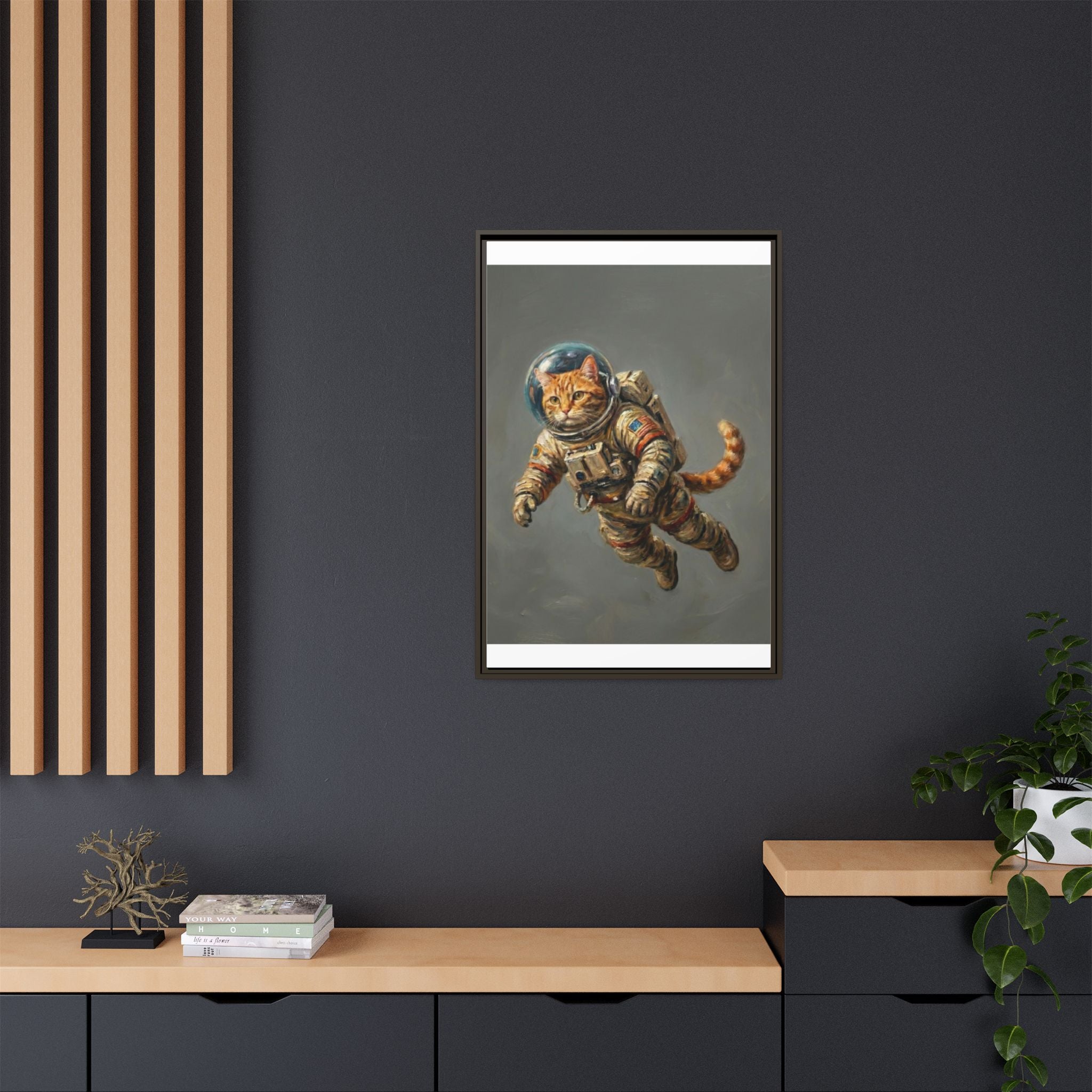 Astronaut Cat Matte Framed Canvas — Whimsical Space Cat Wall Art