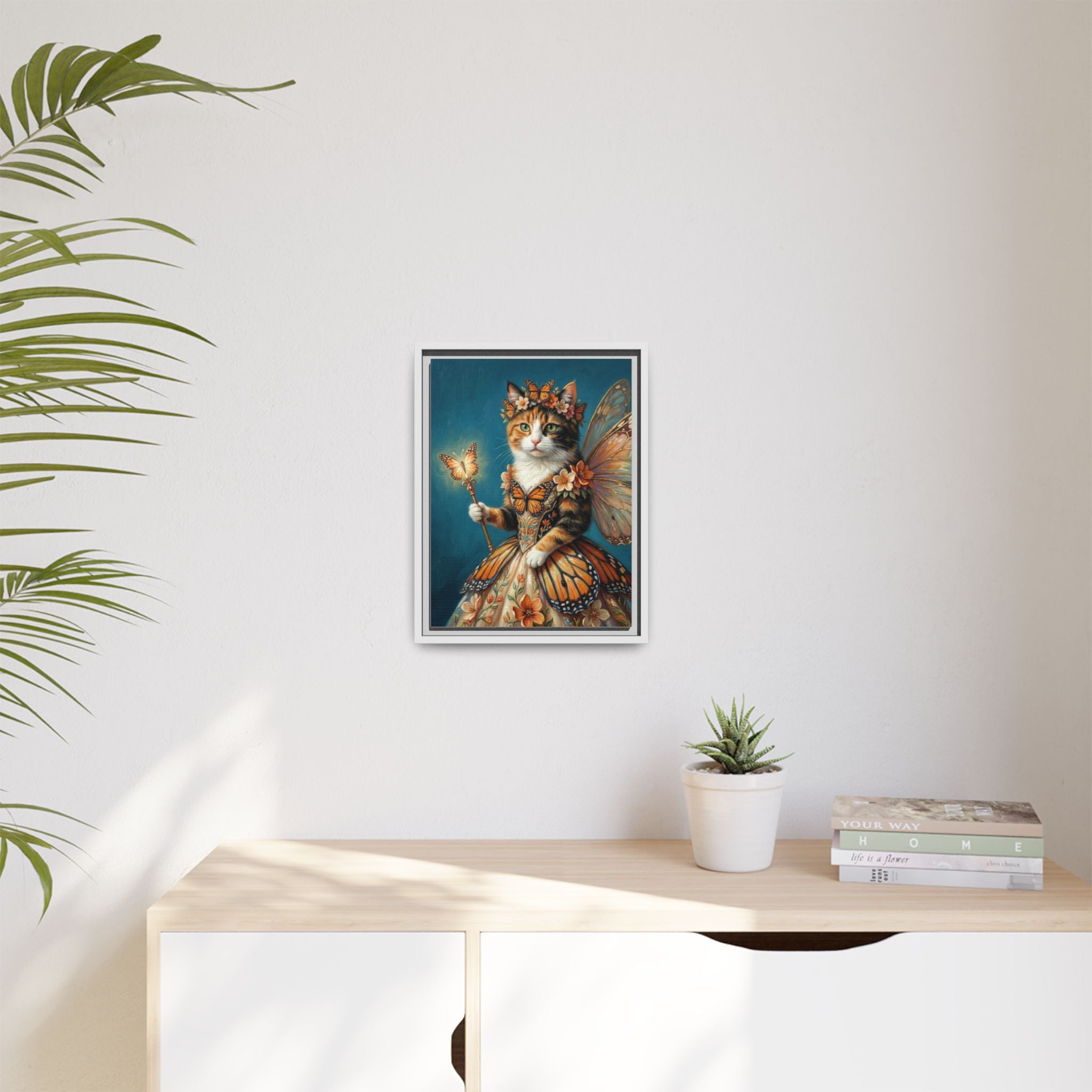 Butterfly Fairy Cat Matte Canvas Framed Art