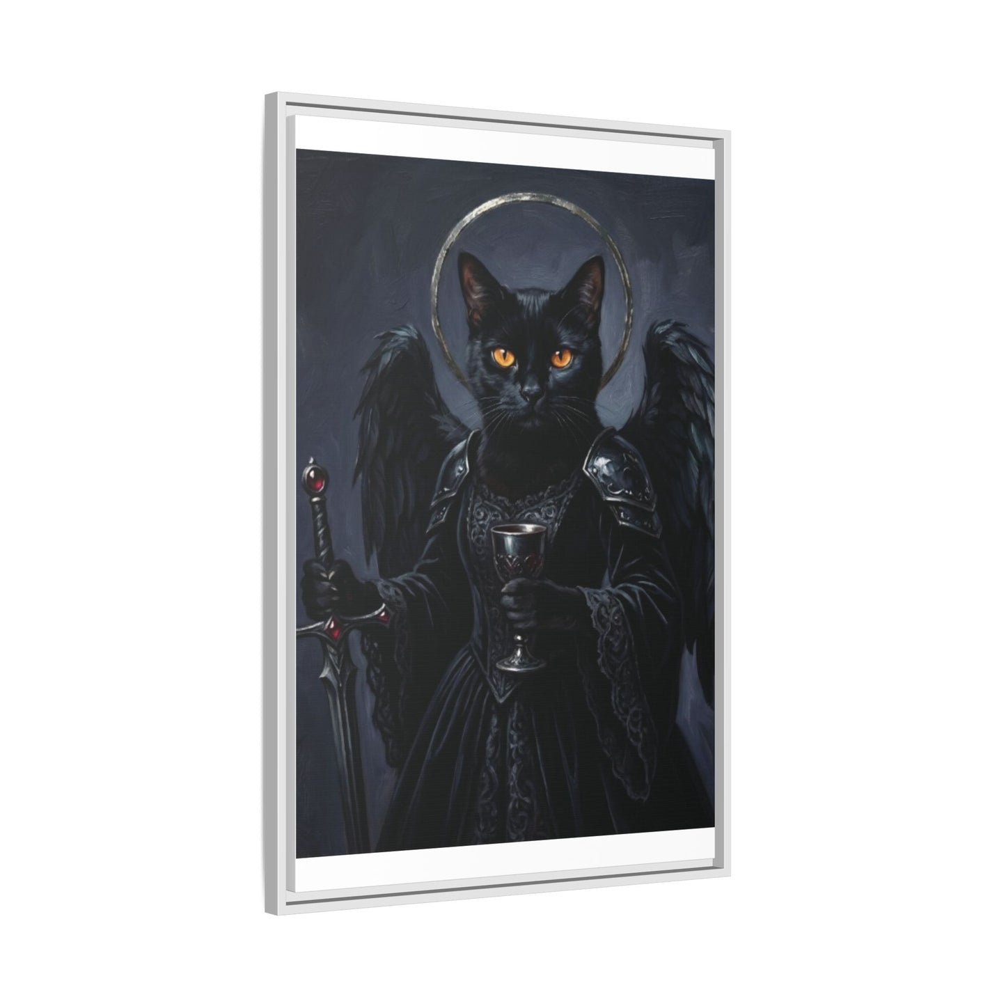 Gothic Black Cat with Halo & Chalice
