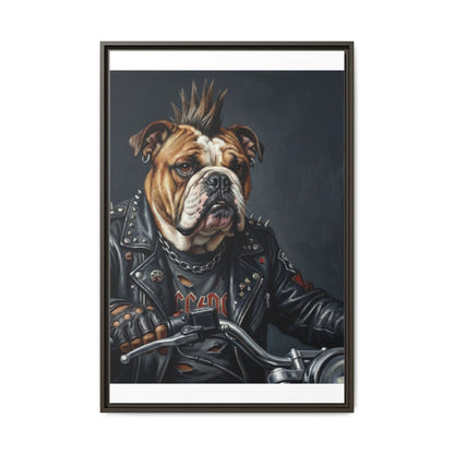 Punk Bulldog Biker Matte Canvas Print