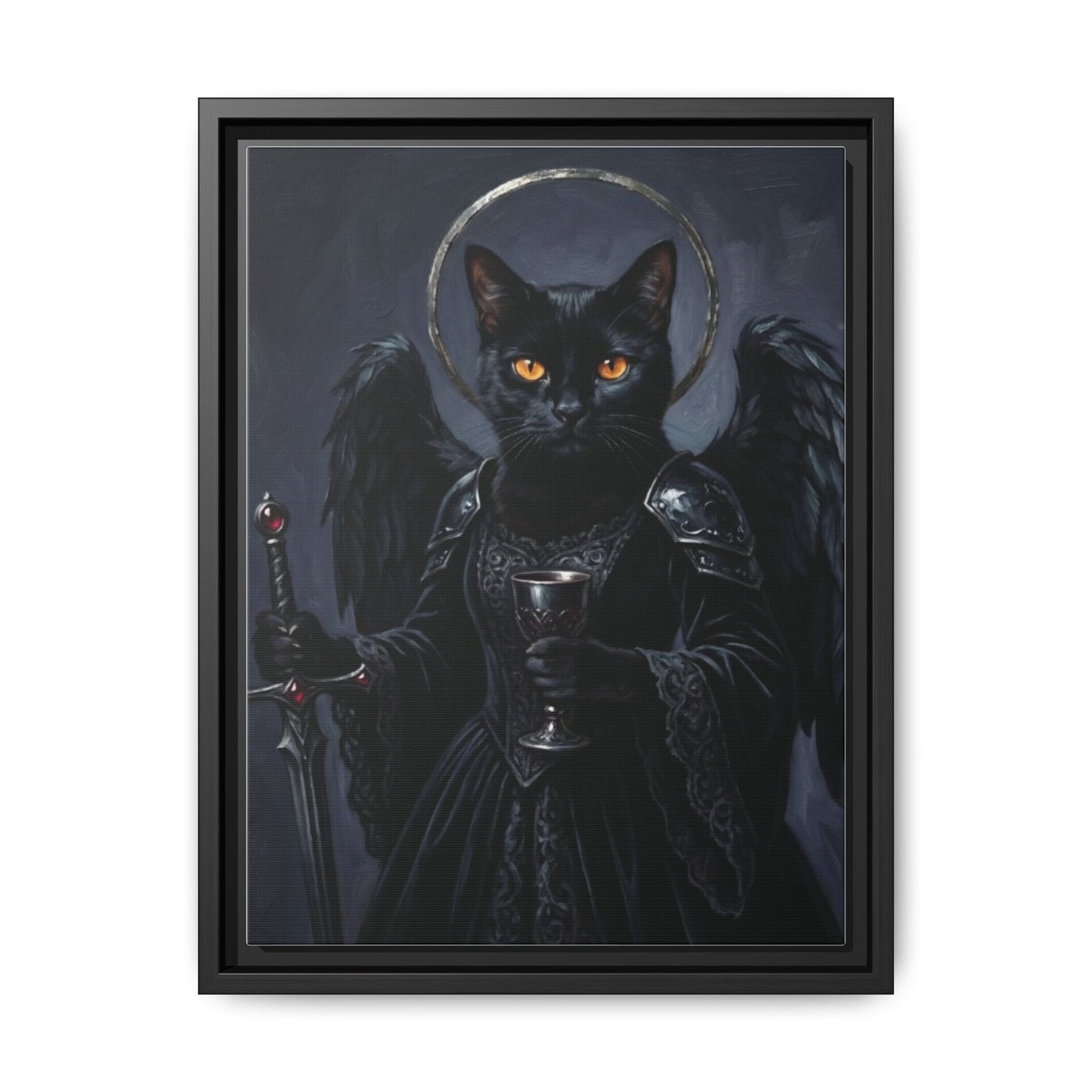Gothic Black Cat with Halo & Chalice