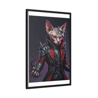 Dark Sphinx Cat Matte Framed Canvas Print Gothic Fantasy Wall Art