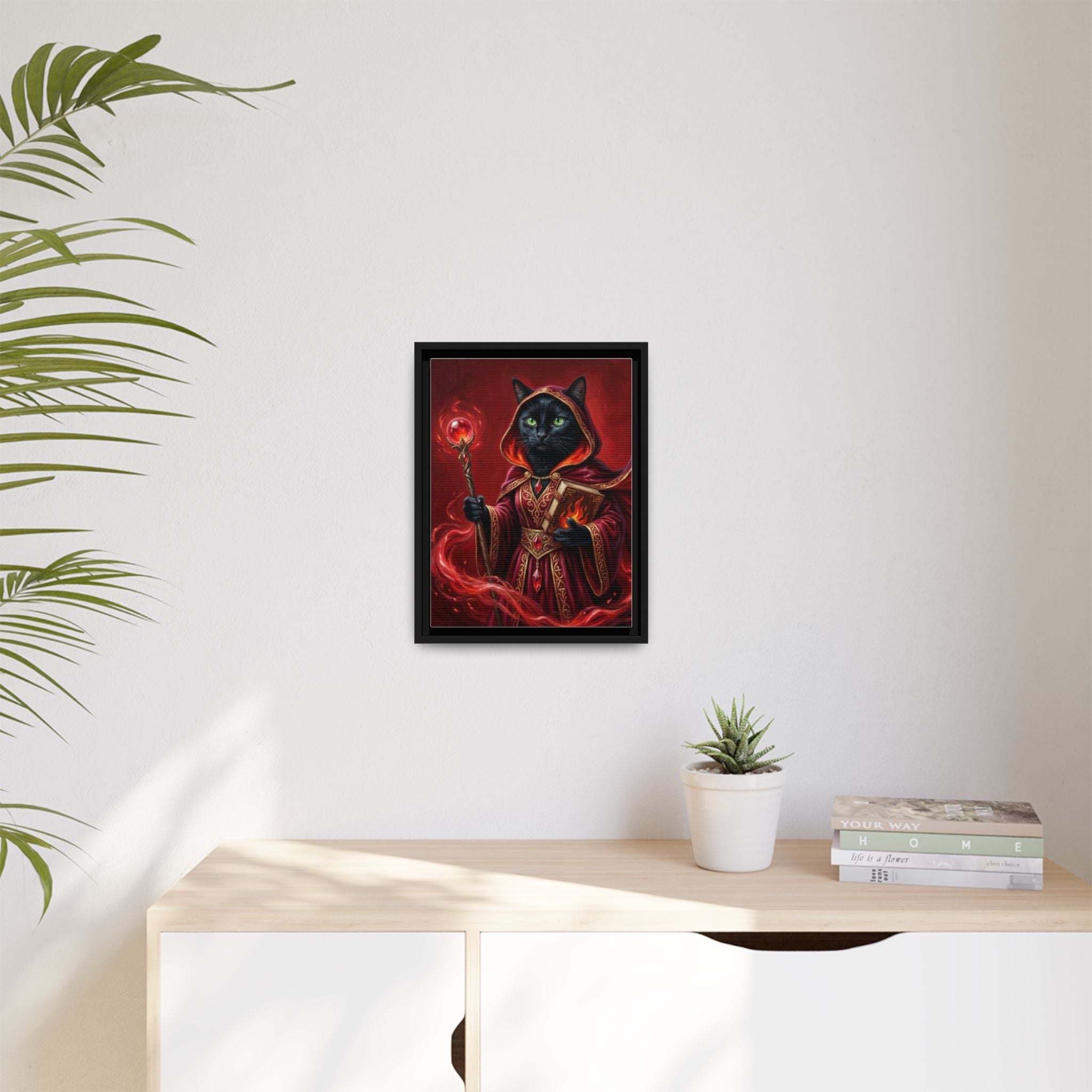 Black Cat Mage Matte Canvas Print (Framed)
