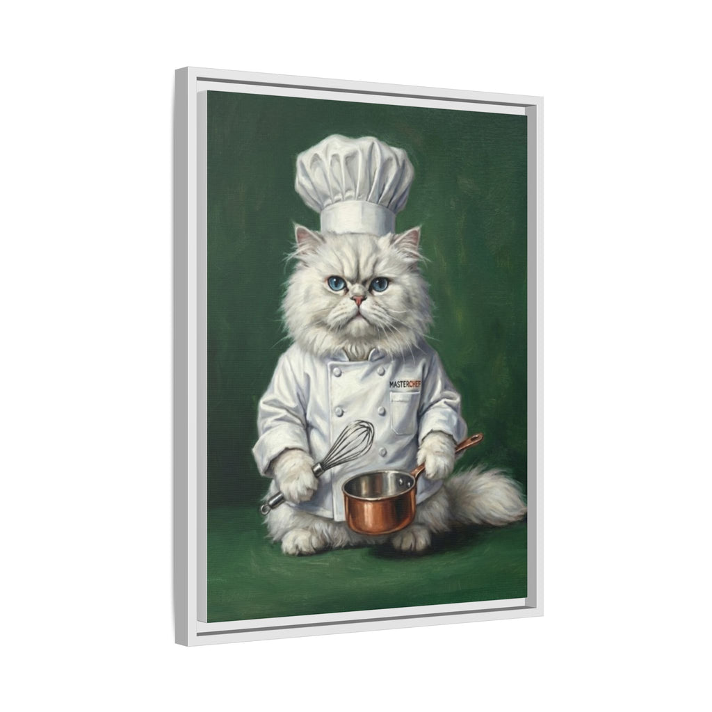 Chef Cat Portrait Matte Canvas Print (Framed) — Whimsical Kitchen Wall Art