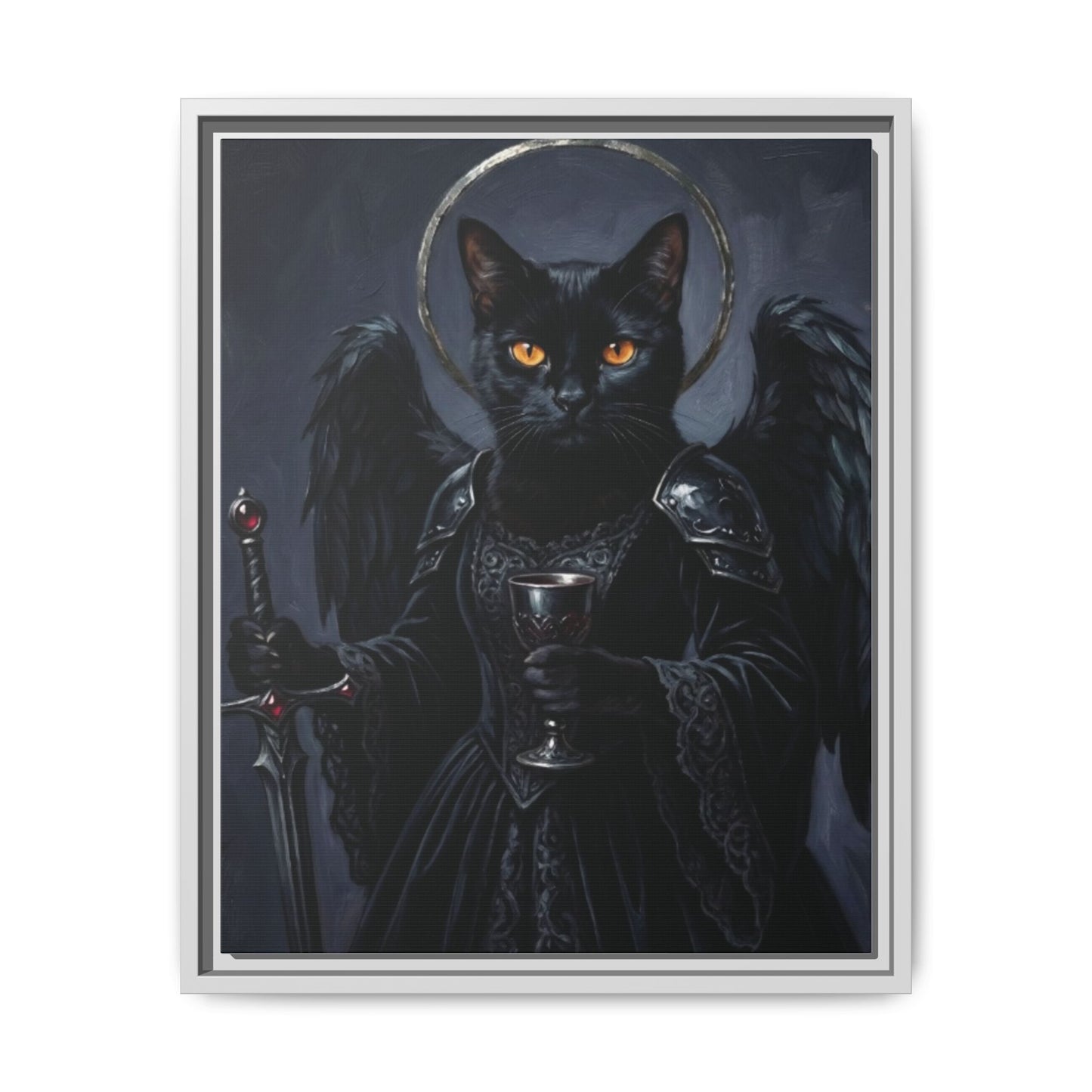 Gothic Black Cat with Halo & Chalice