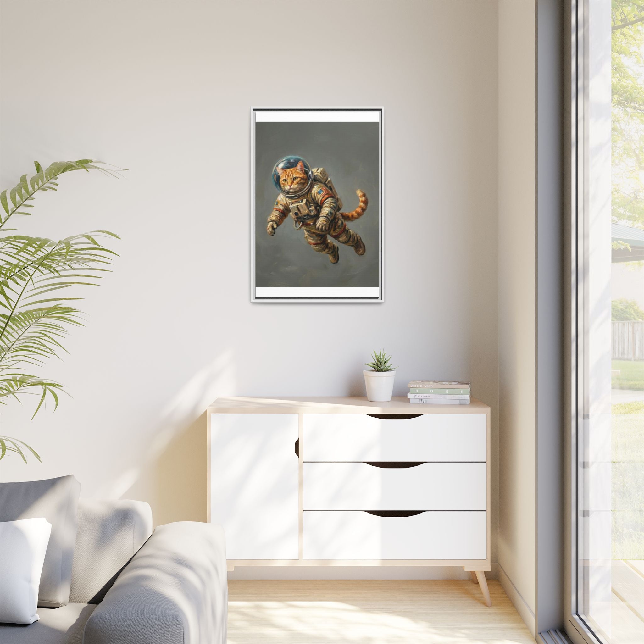 Astronaut Cat Matte Framed Canvas — Whimsical Space Cat Wall Art